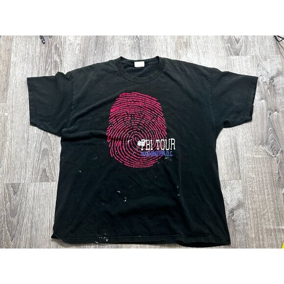 Vintage 1990 FBI Tour Washington Fingerprint T-Shirt Adult M Black - Picture 1 of 9